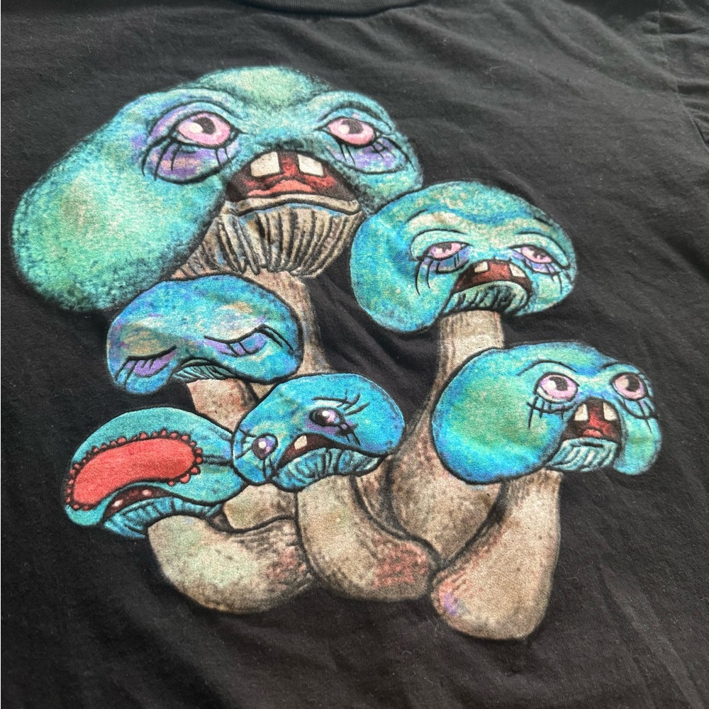 Whimsical Blue-Green Mushroom Graphic Tee